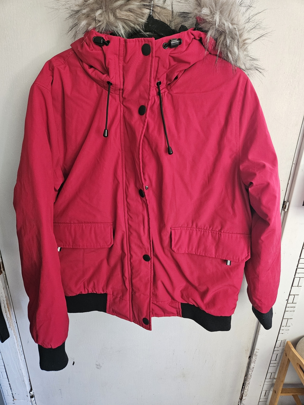 Warm Women's Hooded Parka Jacket in Bright Pink